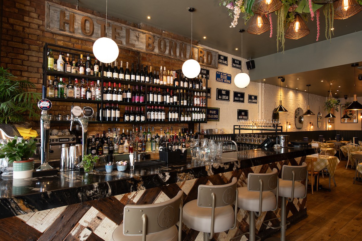 Bistro bar interior at La Petite Colline, Muswell Hill