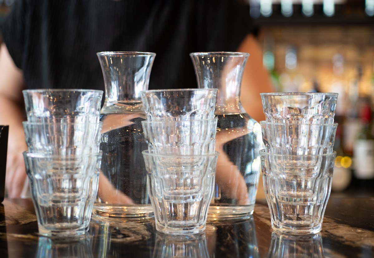 Glassware on bar at La Petite Colline, Muswell Hill